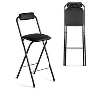 OGYJMSFN Tabourets Bar 2 Pack Folding Bar Stools Portable Height Adjustable Non Slip Pads Padded Backrest Leather Finish(Negro,70cm/27.5in)