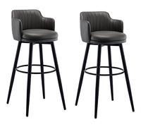 OGYJMSFN Tabourets Bar 30" Swivel Counter Height Set of 2 with Low Back Island Counter Chair, Leather Round Black Metal Frame Seat, for, Bistro, Pub, Coffee Shop