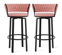 OGYJMSFN Tabourets Bar 360 Swivel Velvet Bar Stools Set of 2 Open Back Dining Chairs with Woven and Gold Footrest Stylish Kitchen Island Pub Seating(Pink Black Leg,2 PCS)