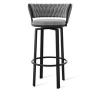 OGYJMSFN Tabourets Bar 360 Swivel Velvet Bar Stools Set of 2 Open Back Dining Chairs with Woven and Gold Footrest Stylish Kitchen Island Pub Seating(Grey Black Leg,1 PCS)