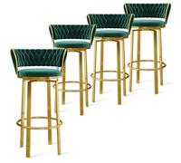 OGYJMSFN Tabourets Bar 360 Swivel Velvet Bar Stools Set of 2 Open Back Dining Chairs with Woven and Gold Footrest Stylish Kitchen Island Pub Seating(Green Gold Leg,4 PCS)