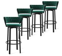 OGYJMSFN Tabourets Bar 360 Swivel Velvet Bar Stools Set of 2 Open Back Dining Chairs with Woven and Gold Footrest Stylish Kitchen Island Pub Seating(Green Black Leg,4 PCS)