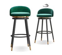 OGYJMSFN Tabourets Bar Adjustable Swivel Bar Stools Set with Soft Upholstered Seats Metal Legs 200kg Capacity(Green,Black)