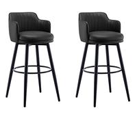 OGYJMSFN Tabourets Bar Barstools Swivel Bars Chair Bar Set of 2 with Back Kitchen Island Stools Counter Height Arms Nappa Leather Black Metal Legs Footrest for Pub(Black,75cm)