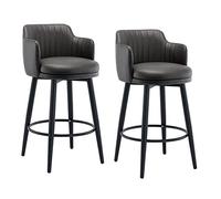 OGYJMSFN Tabourets Bar Barstools Swivel Bars Chair Bar Set of 2 with Back Kitchen Island Stools Counter Height Arms Nappa Leather Black Metal Legs Footrest for Pub(Grey,65cm)