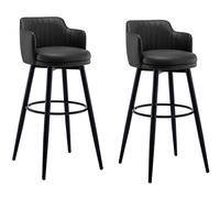 OGYJMSFN Tabourets Bar Barstools Swivel Bars Chair Bar Set of 2 with Back Kitchen Island Stools Counter Height Arms Nappa Leather Black Metal Legs Footrest for Pub(Black,80cm)