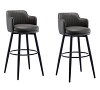 OGYJMSFN Tabourets Bar Barstools Swivel Bars Chair Bar Set of 2 with Back Kitchen Island Stools Counter Height Arms Nappa Leather Black Metal Legs Footrest for Pub(Grey,75cm)