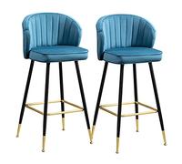 OGYJMSFN Tabourets Bar Chairs 2 PCS Velvet Set of 2 Breakfast Chairs with Sturdy Metal Legs and Footrest Counter for Pub Island Seat Height 64/74cm Full Moon(Blue,Height 74cm)