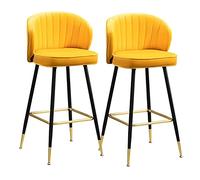 OGYJMSFN Tabourets Bar Chairs 2 PCS Velvet Set of 2 Breakfast Chairs with Sturdy Metal Legs and Footrest Counter for Pub Island Seat Height 64/74cm Full Moon(Yellow,Height 64cm)