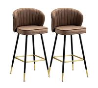 OGYJMSFN Tabourets Bar Chairs 2 PCS Velvet Set of 2 Breakfast Chairs with Sturdy Metal Legs and Footrest Counter for Pub Island Seat Height 64/74cm Full Moon(Brown,Height 64cm)