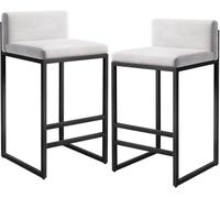OGYJMSFN Tabourets Bar Chaises Hautes rembourrées avec Dossier et Repose-Pieds en métal Noir for Salle à Manger, îlot de Cuisine, comptoir de Petit-déjeuner, Bistro (2 pièces)(White,75cm(29.5''))