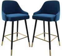 OGYJMSFN Tabourets Bar Comptoir for îlot de Cuisine, Ensemble de 2 tabourets de Bar, Tabouret, Coussin en PU, chaises de Bar rembourrées avec Repose-Pieds arrière(Blue,75cm)