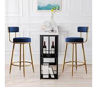 OGYJMSFN Tabourets Bar Contemporary Velvet Bar Stools Set of 2 with Gold Metal Legs Farmhouse Kitchen Breakfast Barstools Blue Upholstered Seat Height 65cm(Blue)