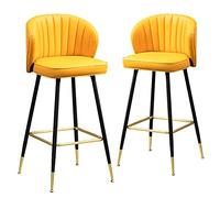 OGYJMSFN Tabourets Bar Counter Bar Stool with PU Leather Cushion and Metal Frame, Set of 2, with Backrest(Yellow,Height 64cm)