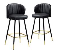 OGYJMSFN Tabourets Bar Counter Bar Stool with PU Leather Cushion and Metal Frame, Set of 2, with Backrest(Black,Height 74cm)