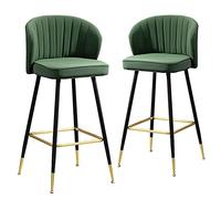 OGYJMSFN Tabourets Bar Counter Bar Stool with PU Leather Cushion and Metal Frame, Set of 2, with Backrest(Green,Height 74cm)