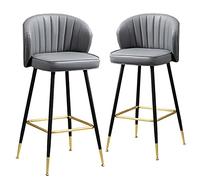 OGYJMSFN Tabourets Bar Counter Bar Stool with PU Leather Cushion and Metal Frame, Set of 2, with Backrest(Grey,Height 64cm)
