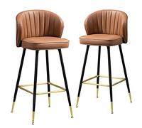 OGYJMSFN Tabourets Bar Counter Bar Stool with PU Leather Cushion and Metal Frame, Set of 2, with Backrest(Brown,Height 74cm)