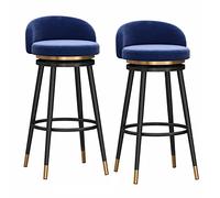 OGYJMSFN Tabourets Bar Farmhouse Kitchen Counter Height Swivel Bar Stools Set of 2 with Backrest 360 Velvet Seat Gold Metal Legs(Blue,75cm(29.53in))