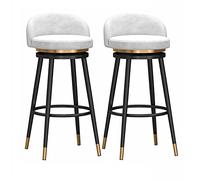 OGYJMSFN Tabourets Bar Farmhouse Kitchen Counter Height Swivel Bar Stools Set of 2 with Backrest 360 Velvet Seat Gold Metal Legs(White,65cm(25.59in))