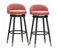 OGYJMSFN Tabourets Bar Farmhouse Kitchen Counter Height Swivel Bar Stools Set of 2 with Backrest 360 Velvet Seat Gold Metal Legs(Pink,75cm(29.53in))