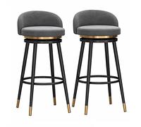 OGYJMSFN Tabourets Bar Farmhouse Kitchen Counter Height Swivel Bar Stools Set of 2 with Backrest 360 Velvet Seat Gold Metal Legs(Grey,75cm(29.53in))