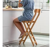 OGYJMSFN Tabourets Bar Foldable Rustic Wooden Bar Stools with Backrest Footrest Portable Installation Free Counter Height Chairs for Home 330lbs Capacity Natural(Natural,49x26x69cm)