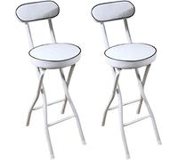 OGYJMSFN Tabourets Bar Folding Bar Stools with Back Rest Black White Kitchen Breakfast High Seat Cushioned Padded Counter Barstool Chair Metal Leg and Footrest(White2pcs,Sitting Height 22in)