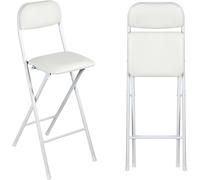 OGYJMSFN Tabourets Bar Folding High Bar Stool with Footrest Backrest Padded Seat Metal Frame Kitchen Chair for Cafe Bistro Stylish White(White,70cm)