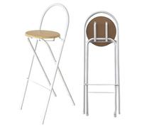 OGYJMSFN Tabourets Bar Folding Kitchen Bar Stool with Metal Backrest Round Hard Seat High Chair for Breakfast Restaurant Office Party Natural Wood Color(65cm/26in)