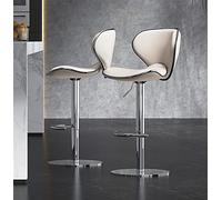 OGYJMSFN Tabourets Bar Leather Breakfast Family Stool Bar Stool with Back Set of 2 Adjustable Rotating Height Counter Height Island Heavy Duty Stainless Steel Chrome P Made in China(Off White)