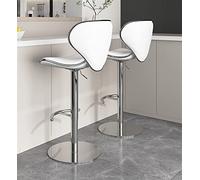 OGYJMSFN Tabourets Bar Leather Breakfast Family Stool Bar Stool with Back Set of 2 Adjustable Rotating Height Counter Height Island Heavy Duty Stainless Steel Chrome P Made in China(White)