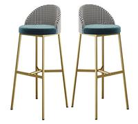 OGYJMSFN Tabourets Bar Lot de 2 tabourets de Bar avec Assise en Tissu et Cadre en métal doré, Hauts S avec Dossier for Salle à Manger, comptoir de Bar, Hauteur 75 cm, Bleu