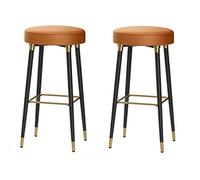 OGYJMSFN Tabourets Bar Metal Orange Round Leather Counter Sets of 2 Bar Height Without Backrests No Armrests s Gold Stainless Steel Square Footrest, for Coffee Pub K