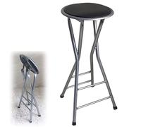 OGYJMSFN Tabourets Bar Portable Backless Bar Stool Round Padded Metal Folding Chair for Indoor Outdoor Use Kitchen Home Pub Space Saving Comfortable Seating(Black,24inch(60cm))