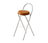 OGYJMSFN Tabourets Bar Portable Folding Bar Stool 27in Comfortable Back Steel Frame Padded Seat Non Slip Feet Ideal for Home Office Kitchen Lightweight Space(Brown,27in/68cm)