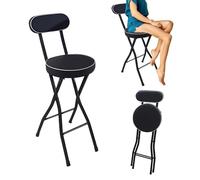 OGYJMSFN Tabourets Bar Portable Folding Bar Stool with Backrest Cushioned Leather Seat 22 30in Height Round Chair for Kitchen Garden Office(Black,60cm (24inch))