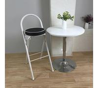 OGYJMSFN Tabourets Bar Portable Folding Stool Padded Round Bar with Backrest Footrest Adjustable Height 60 75cm Ideal for Camping Patio Events(Black and White,70cm)