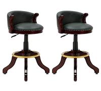 OGYJMSFN Tabourets Bar Retro Rubber Solid Wood Set of 2 Curved with Back, Adjustable Counter Height Swivel, Cowhide Leather Round Seat, for Pubs, Island, Restaurant