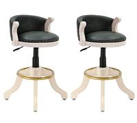 OGYJMSFN Tabourets Bar Retro Rubber Solid Wood Set of 2 Curved with Back, Adjustable Counter Height Swivel, Cowhide Leather Round Seat, for Pubs, Island, Restaurant