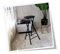 OGYJMSFN Tabourets Bar Round Folding Stool 60cm 70cm Portable Wood Bar Foldable Chair for Kitchen Camping Indoor Outdoor Use with Footrest(Black,60cm)