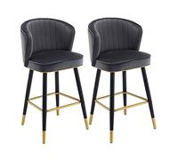 OGYJMSFN Tabourets Bar Set of 2, Velvet Breakfast Counter Chairs, s High Stools with Metal Legs and Footrest for Island, Seat Height 55/65cm