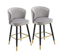 OGYJMSFN Tabourets Bar Set of 2, Velvet Breakfast Counter Chairs, s High Stools with Metal Legs and Footrest for Island, Seat Height 55/65cm