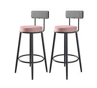 OGYJMSFN Tabourets Bar Set of 2, Velvet Breakfast with Backrest, Counter Island Chairs for Pub, 60/65/70/75cm Height(Pink,Height 70cm)