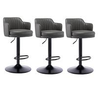 OGYJMSFN Tabourets Bar Set of 3 Adjustable Swivel Round Breakfast Counter Stool with Backs, Island Counter Height Leather Black Metal Frame Seat
