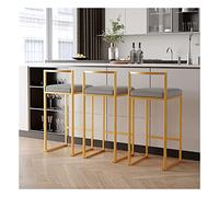 OGYJMSFN Tabourets Bar Set of 3, High Stools Gold Metal Legs Grey PU Leather Padded s with Footrest for Breakfast Bar Counter and Home(Height 55cm)