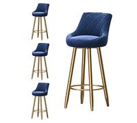 OGYJMSFN Tabourets Bar Set of 4, Velvet with Back, Metal Legs in Gold(Blue,65cm)