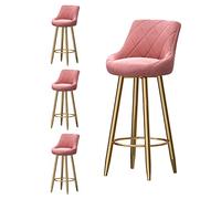 OGYJMSFN Tabourets Bar Set of 4, Velvet with Back, Metal Legs in Gold(Pink,75cm)