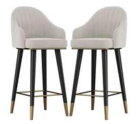 OGYJMSFN Tabourets Bar Velvet Swivel Bar Chairs Set of 2 Counter Height Stools with Curved Backrest Footrest and Anti Slip Foot Pads Tall for Pub Kitchen Dining(Beige,65cm/(25.6"))