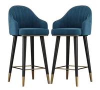 OGYJMSFN Tabourets Bar Velvet Swivel Bar Chairs Set of 2 Counter Height Stools with Curved Backrest Footrest and Anti Slip Foot Pads Tall for Pub Kitchen Dining(Blue,75cm (29.5"))